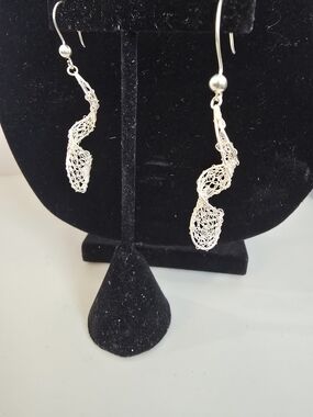 Sterling Silver Twisted Wire Drop Earrings - Silver